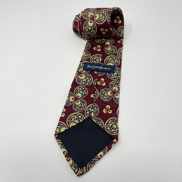 Yves Saint Laurent Other - Yves Saint Laurent Mens Silk Tie Burgundy Gold Medallion Geometric Made in USA